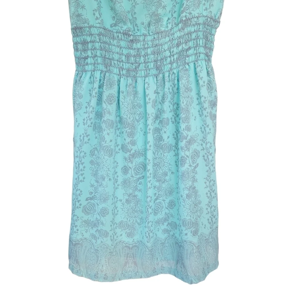 AVENTURA S Resort Vacation Mini Dress Aqua Blue Grey Babydoll Y2k Pockets - Picture 6 of 12